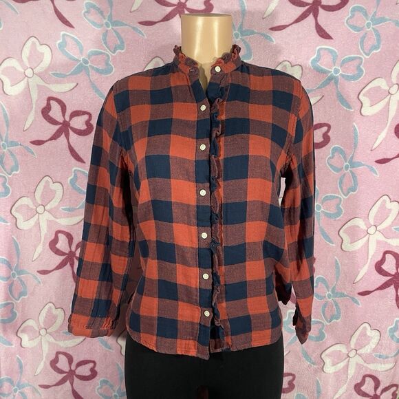 By Trovota Birds Of Paradis Size Small Coral Checkered Ruffle Top Small - Picture 1 of 7